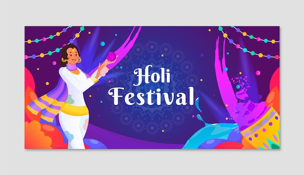 Vettore gratuito modello di banner orizzontale per la celebrazione del festival di gradiente holi