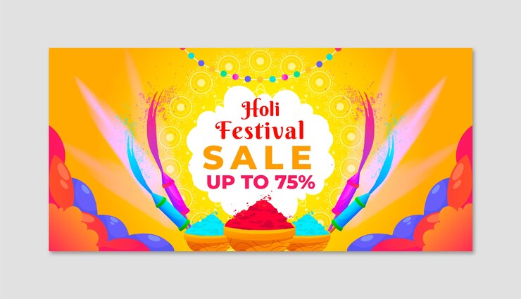 मुफ़्त वेक्टर ग्रेडिएंट होली फेस्टिवल सेलिब्रेशन क्षैतिज बिक्री बैनर टेम्पलेट