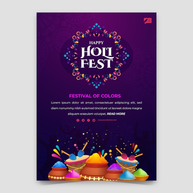 Modello di poster verticale per la celebrazione del festival di gradiente holi