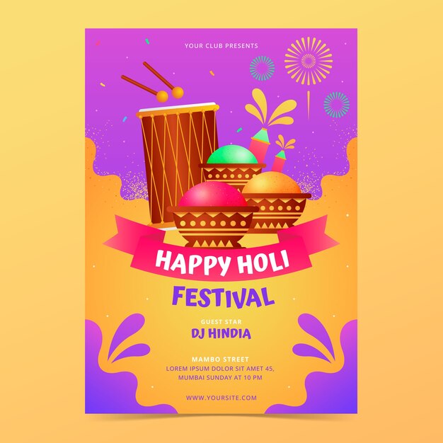 Gradient holi festival celebration vertical poster template