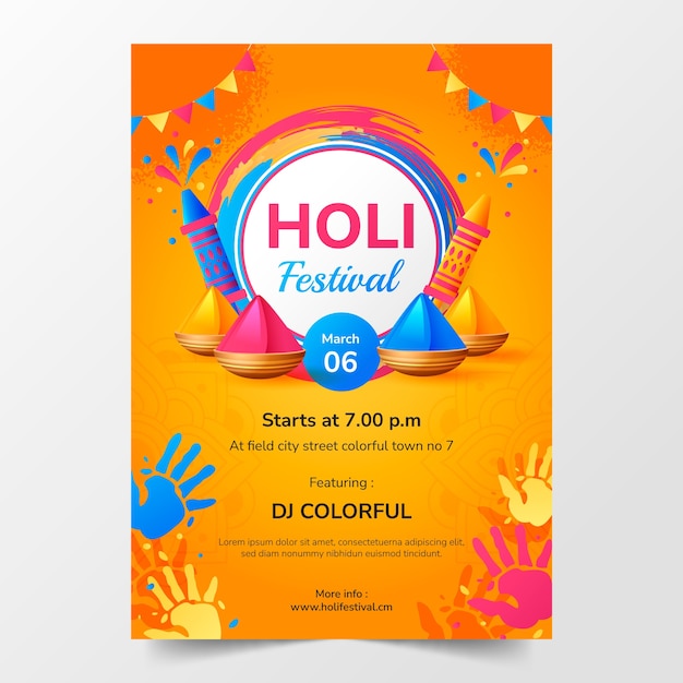 Free vector gradient holi festival vertical flyer template