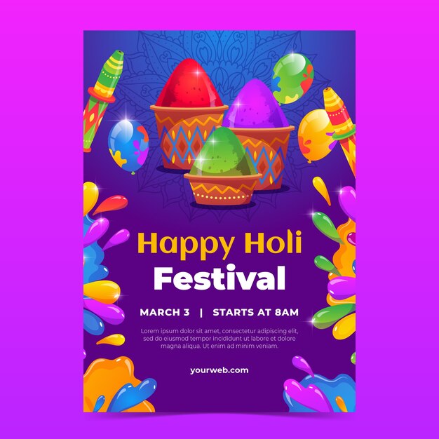 Free vector gradient holi festival vertical poster template