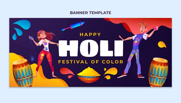 Gradient holi horizontal banner