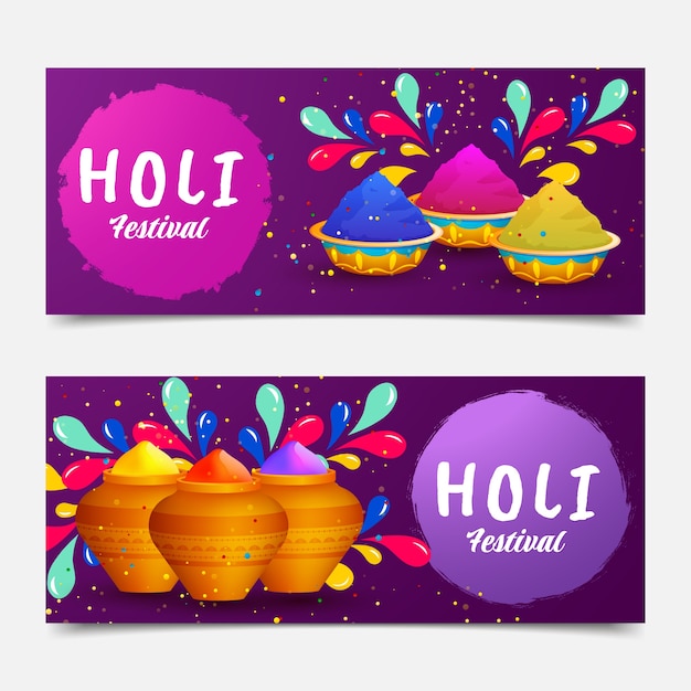 Gradient holi horizontal banners set