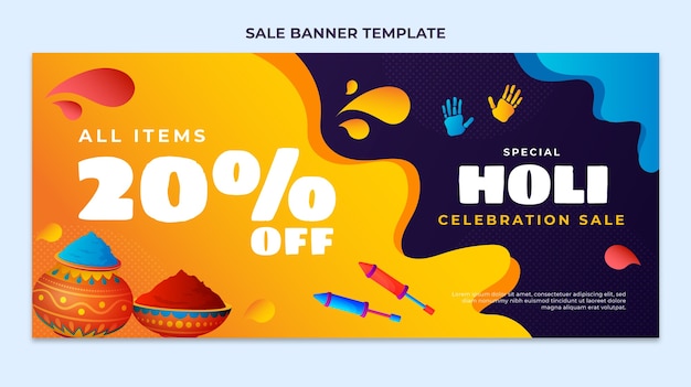 Free vector gradient holi horizontal sale banner