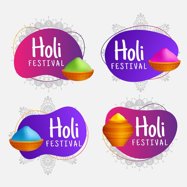 Free vector gradient holi labels collection