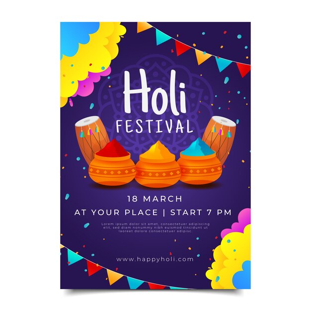 Gradient holi vertical poster template