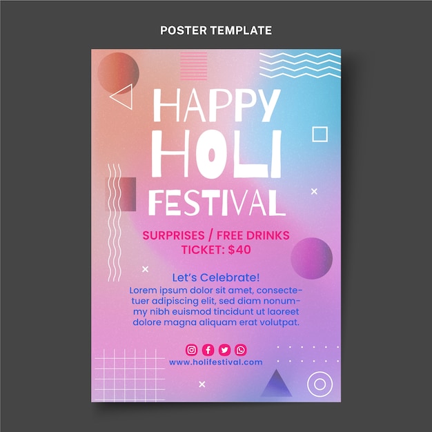 Gradient holi vertical poster template