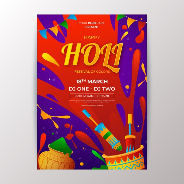 Gradient holi vertical poster template