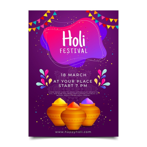 Gradient holi vertical poster template