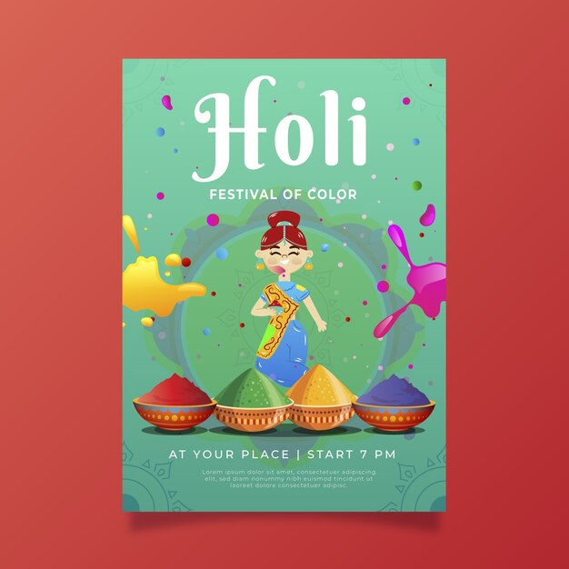 Gradient holi vertical poster template