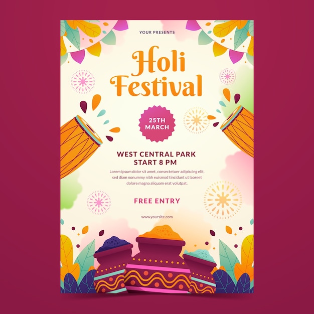 Gradient holi vertical poster template