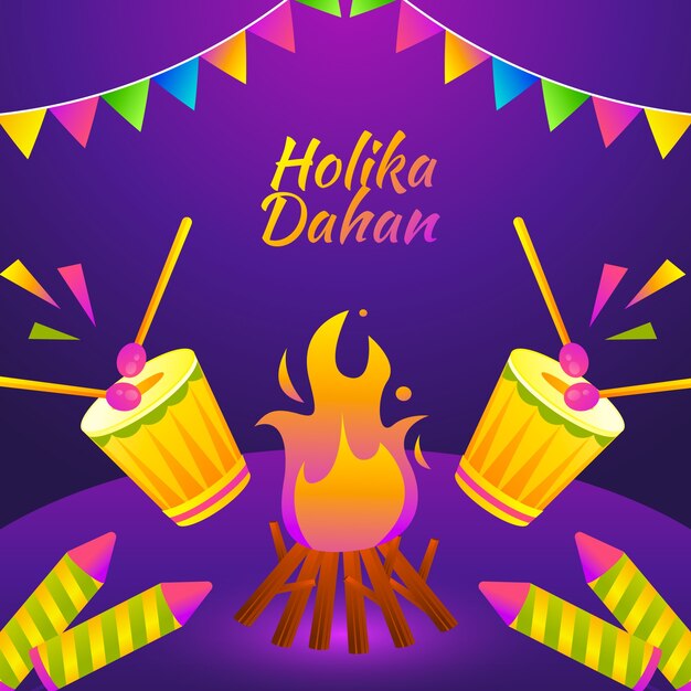 Vettore gratuito gradiente illustrazione di celebrazione del festival holika dahan