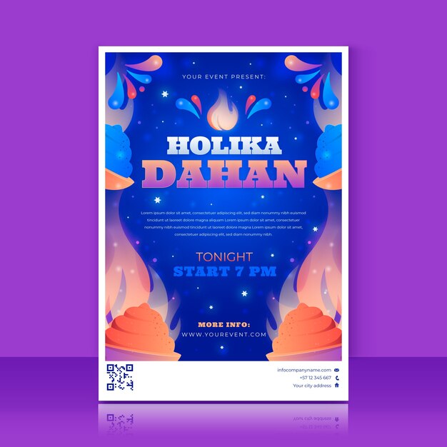 Gradient holika dahan vertical poster template