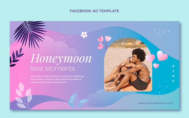Бесплатное векторное изображение Шаблон facebook для медового месяца с градиентом