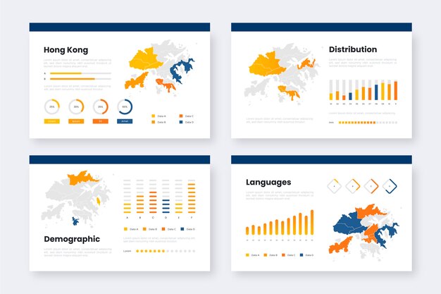 Gradient hong kong map infographics template