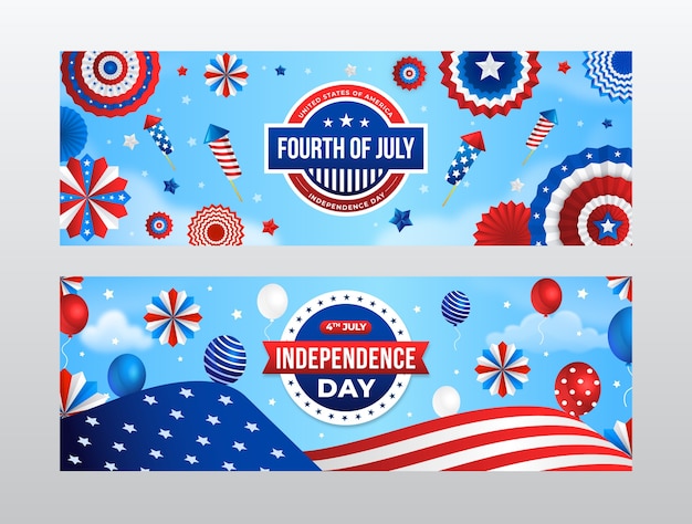Шаблон градиентного горизонтального баннера для празднования 4 июля в Америке