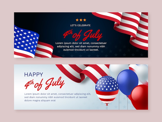 Gradient horizontal banner template for american 4th of july celebration