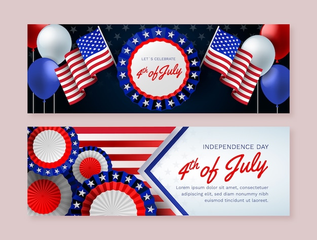 Gradient horizontal banner template for american 4th of july celebration