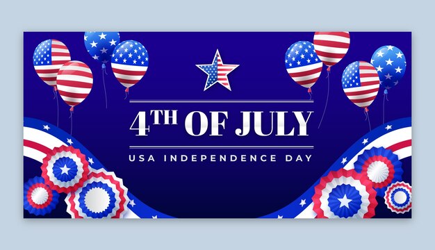 Free vector gradient horizontal banner template for american 4th of july celebration