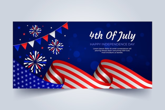미국 7월 4일 휴일 축하를 위한 그라데이션 가로 배너 템플릿