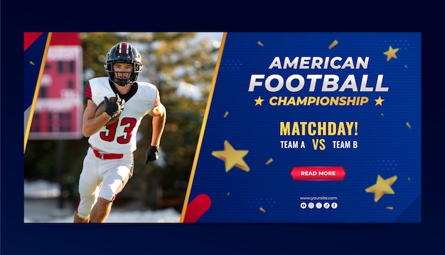 Vettore gratuito modello di banner orizzontale gradiente per il campionato di football americano