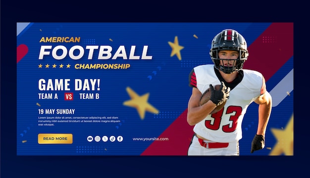 Modello di banner orizzontale gradiente per il campionato di football americano