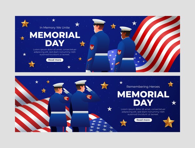 Gradient horizontal banner template for american memorial day holiday