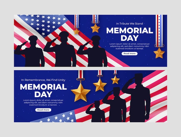 Gradient horizontal banner template for american memorial day holiday