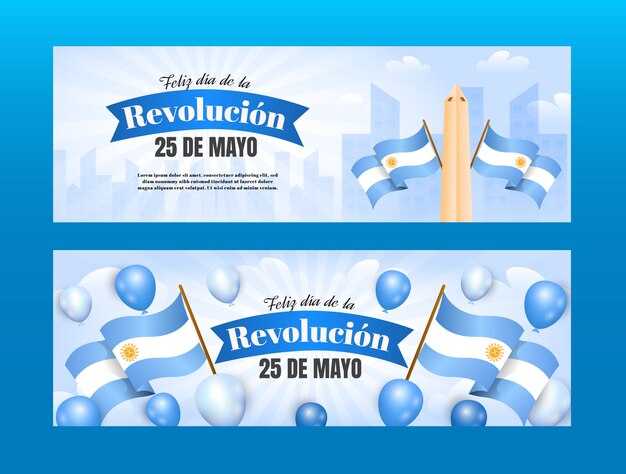 아르헨티나 5월 25일 혁명을 위한 그라데이션 가로 배너 템플릿