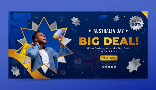 Gradient horizontal banner template for australian national day celebration