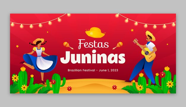 ブラジルのフェスタジュニーナのお祝いのグラデーション水平バナーテンプレート