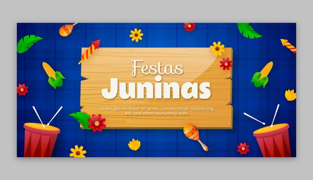 Gradient horizontal banner template for brazilian festas juninas celebration