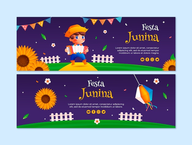 Gradient horizontal banner template for brazilian festas juninas celebrations