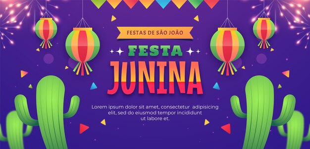 Gradient horizontal banner template for brazilian festas juninas celebrations