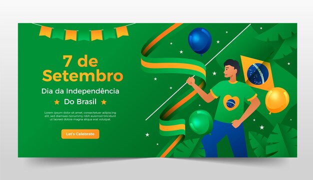 Градиентный горизонтальный шаблон баннера для празднования дня независимости Бразилии