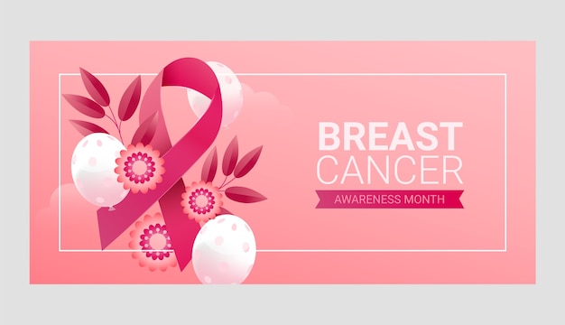 Vettore gratuito modello di banner orizzontale sfumato per il mese di consapevolezza del cancro al seno