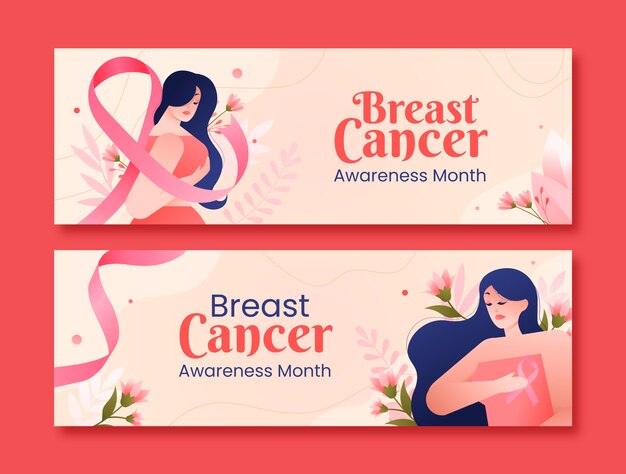 Gradient horizontal banner template for breast cancer awareness month