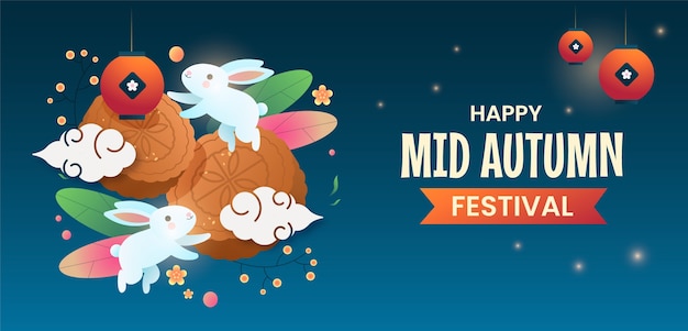 Modello di banner orizzontale gradiente per la celebrazione della festa cinese di metà autunno