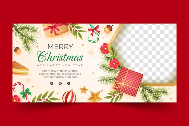 Gradient horizontal banner template for christmas season