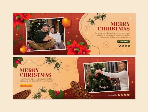 Gradient horizontal banner template for christmas season