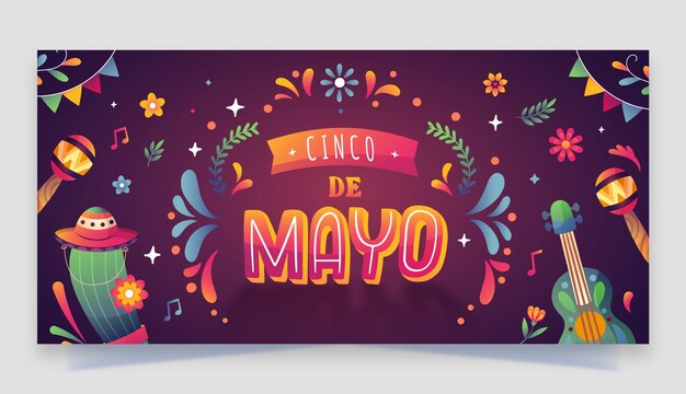 Gradient horizontal banner template for cinco de mayo celebration
