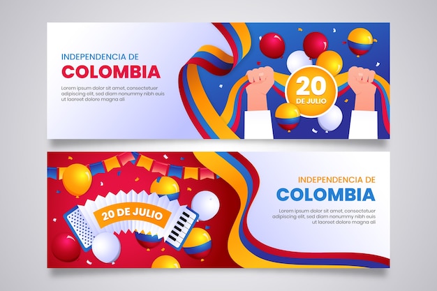 Gradient horizontal banner template for colombian independence day celebration