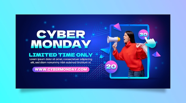 Free vector gradient horizontal banner template for cyber monday sale