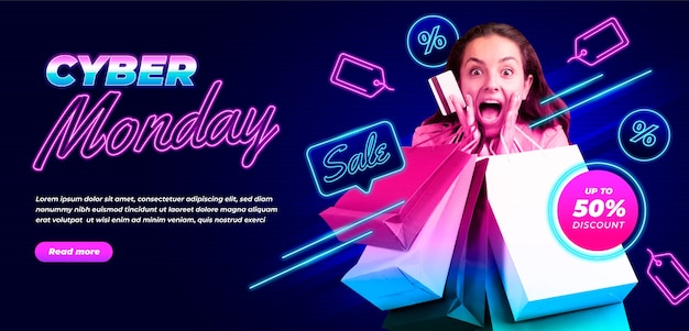 Free vector gradient horizontal banner template for cyber monday sale