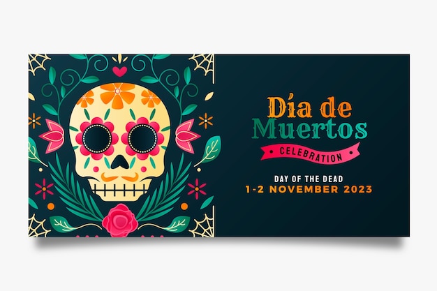 Free vector gradient horizontal banner template for dia de muertos celebration