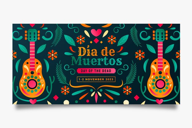 Gradient horizontal banner template for dia de muertos celebration