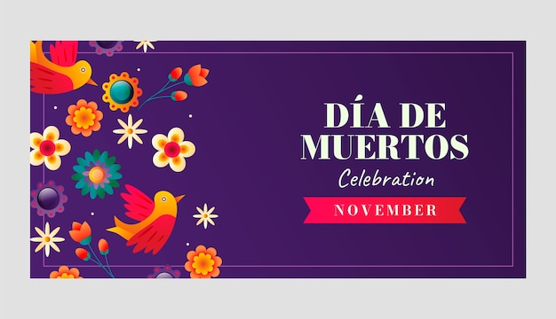 Gradient horizontal banner template for dia de muertos celebration