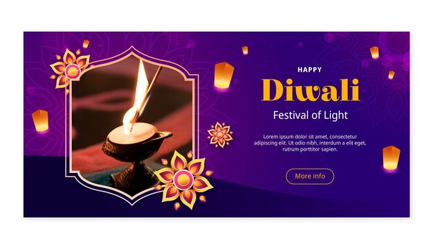 Gradient horizontal banner template for diwali hindu festival celebration