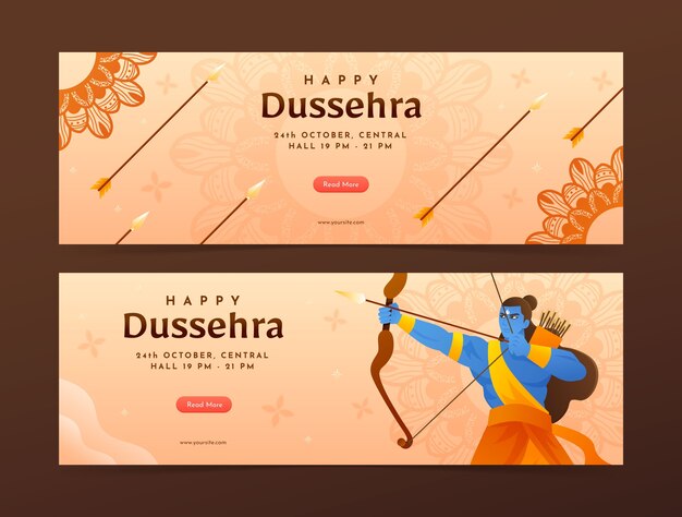 Gradient horizontal banner template for dussehra festival celebration